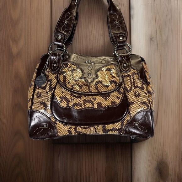 American West‎ Snakeskin Embossed Leather Purse Zip Magnetic Pocket Rare Limited - Picture 1 of 16